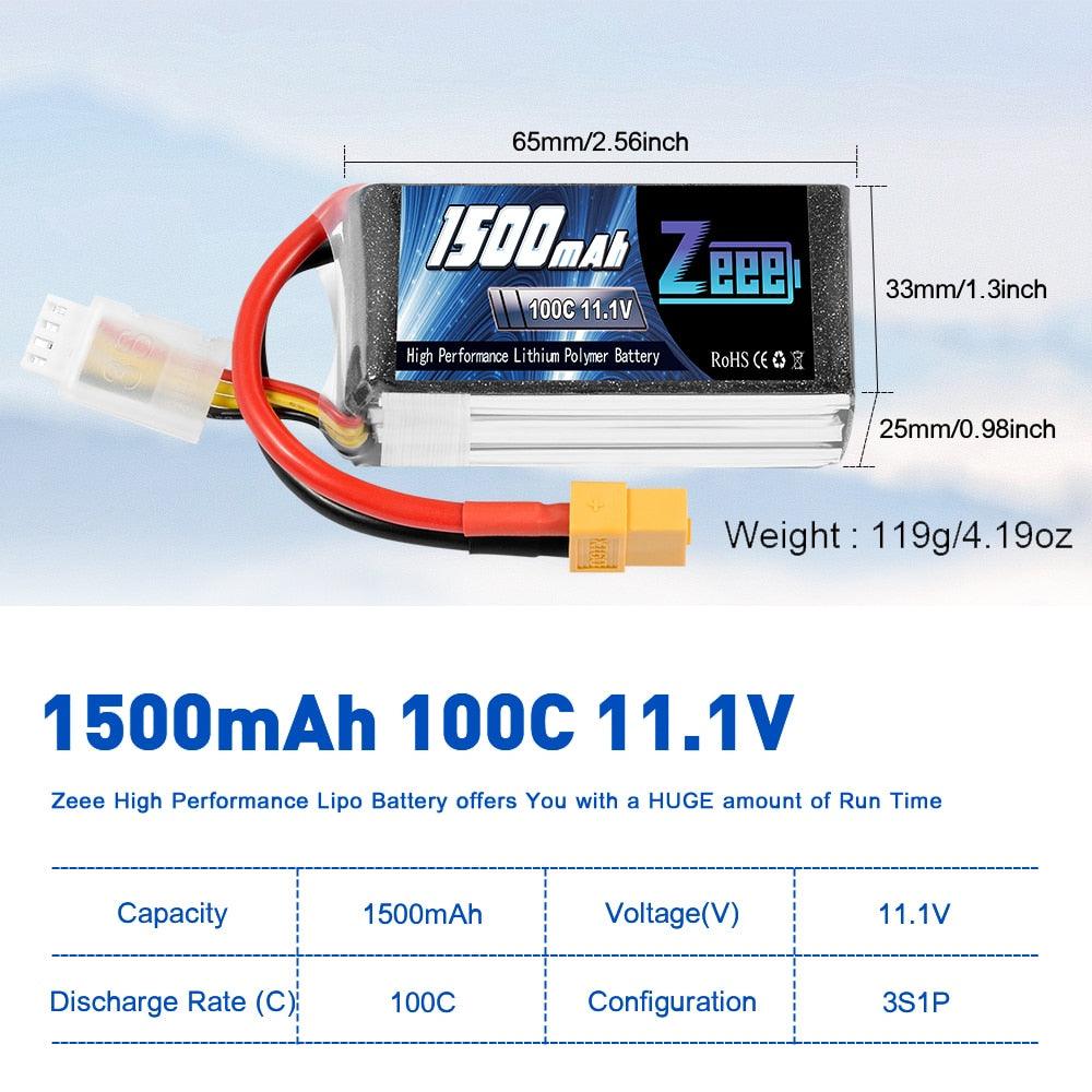 ZEEE Power 1500mAh 3S 11.1V 100C Softcase LiPo Battery with XT60 connector
