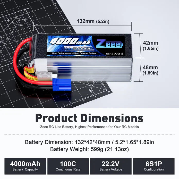 ZEEE Power 4000mah 6S 22.2v 100C Softcase Lipo Battery - EC5