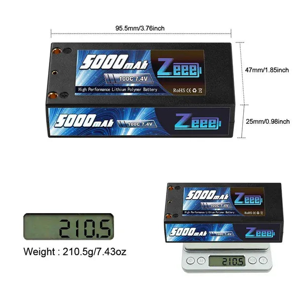 ZEEE Power 5000mah 2S 7.4v 100C Shorty Hardcase Lipo Battery - Deans