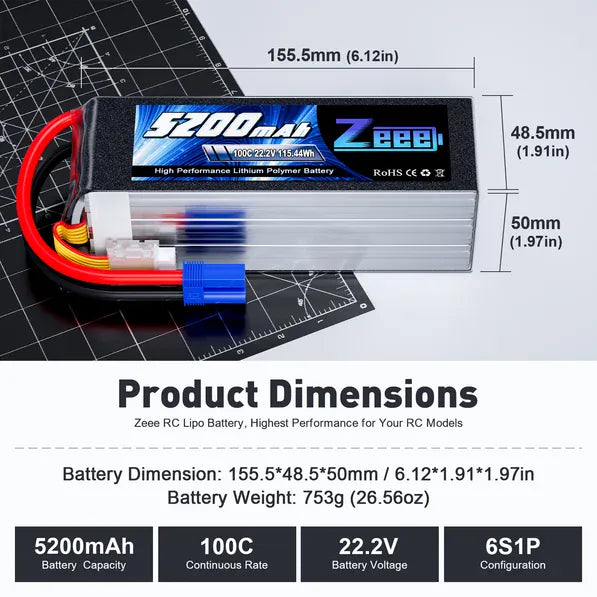 ZEEE Power 5200mah 6S 22.2v 100C Softcase Lipo Battery - EC5