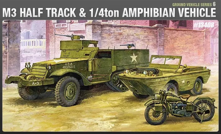 Academy 1/72 M3 Half Track Plus 1/4 Ton Amphibian Vehicle Academy PLASTIC MODELS