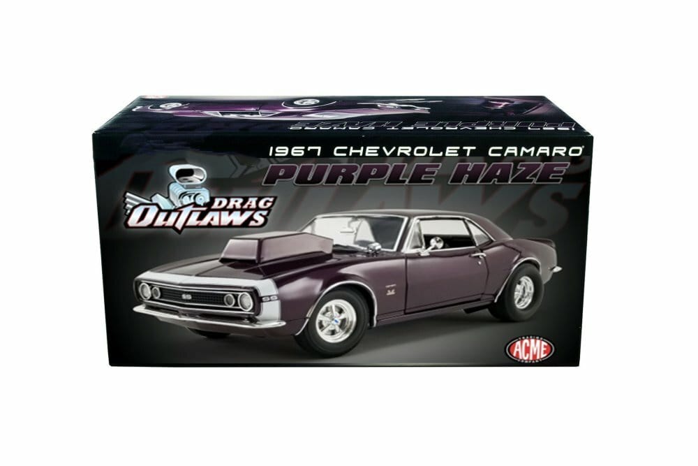 Acme 1/18 1967 Chev Camaro Drag Outlaws Dark Metallic Purple Haze - Hobbytech Toys