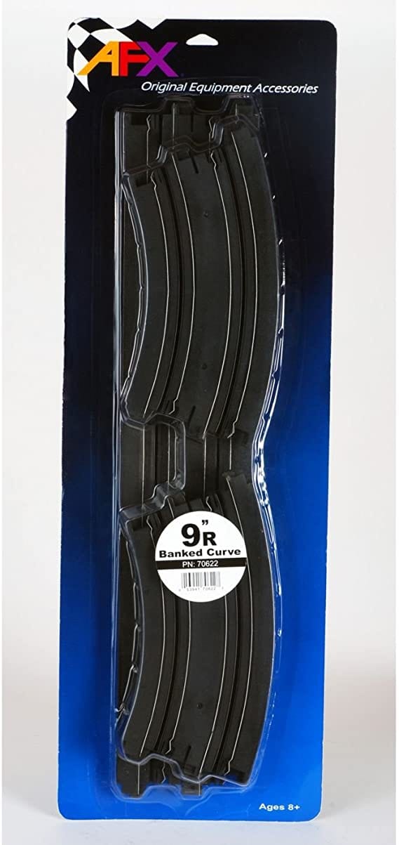 Sleek 9-inch 1/4 banked curve track set by AFX, designed for immersive slot car racing.
