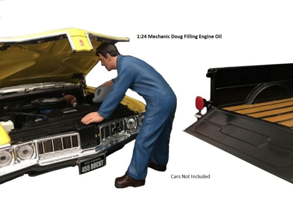 American Diorama 1/24 Doug Filling Engine Oil Mechanic Figure Accessory - Hobbytech Toys