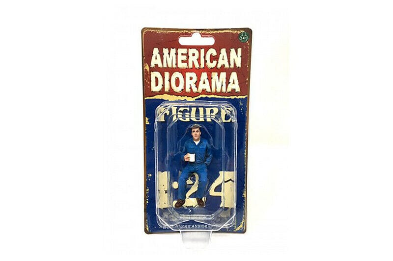 American Diorama 1/24 Johhny Drinking Coffee Mechanic Figure Accessory - Hobbytech Toys