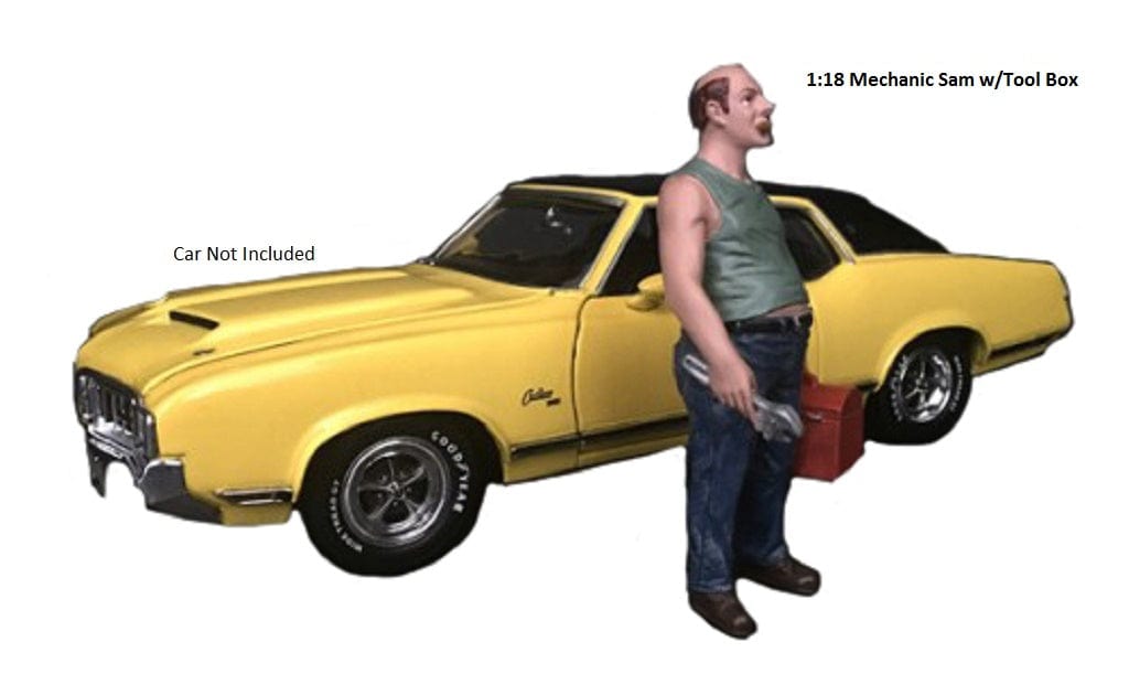 American Diorama 1/24 Sam w/Tool Box Mechanic Figure Accessory - Hobbytech Toys