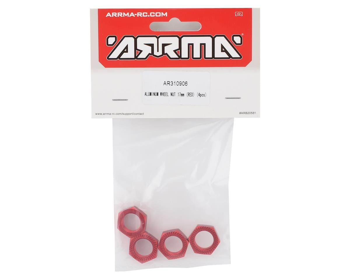 Arrma Aluminum Wheel Nut, 17mm Red (4), AR310906 - Hobbytech Toys