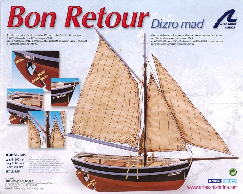 Artesania 19007 1/25 Bon Retour Scallop Fishing Boat Wood Model Kit Artesania WOODEN MODELS