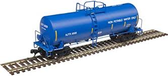 Atlas MRR N Trinity 17,600-Gallon Corn Syrup Tank Car Ready to Run New Jersey Transit #9307 (blue, Yellow Conspicuity Markings; Water Service) Atlas MRR TRAINS - N SCALE