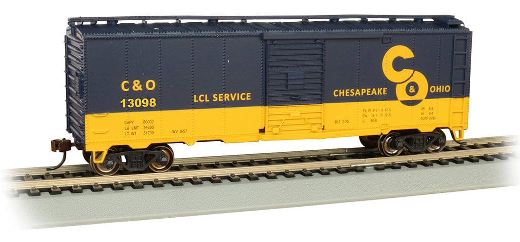 Bachmann 16002 HO Pullman-Standard PS-1 40ft Steel Boxcar - Ready to Run - Silver Series(R) - Chesapeake & Ohio #13098 (blue, yellow; Large C&O Logo, LCL) - Hobbytech Toys