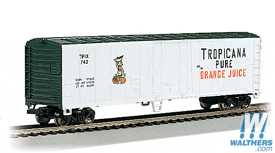 Bachmann HO 50ft Steel Mechanical Reefer - Ready to Run - Silver Series(R) - Tropicana TPIX #742 (white, green, Pure Orange Juice Lettering) Bachmann TRAINS - HO/OO SCALE