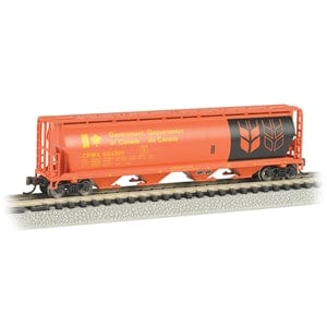 Bachmann N Canadian Cylindrical 4-Bay Grain Hopper - Ready to Run - Silver Series(R) - Government of Canada CPWX (orange, black, yellow) Bachmann TRAINS - N SCALE