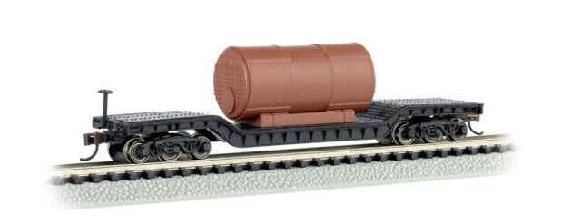 Bachmann N Depressed-Center Flatcar - Ready to Run - Silver Series(R) - With Boiler Load (black, Unlettered) Bachmann TRAINS - N SCALE