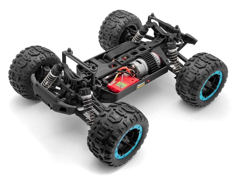 Blackzon Slyder MT 1/16 4WD Electric Monster Truck - Blue; Rugged off-road RC vehicle with thick treaded tires and durable chassis.