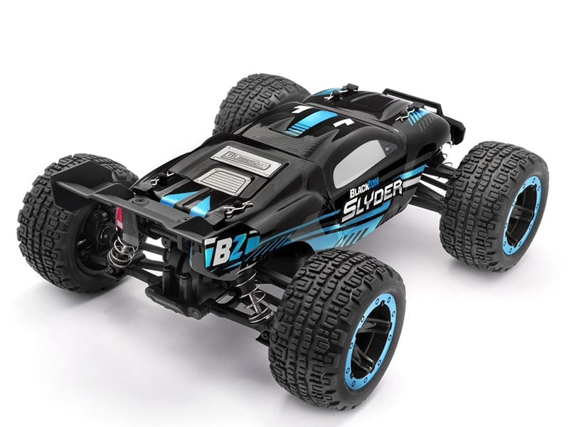 Blackzon Slyder ST 1/16 4WD electric stadium truck in blue, with rugged off-road tires and a sleek, durable design.