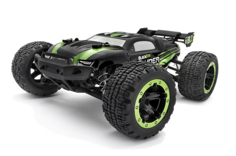Blackzon Slyder ST 1/16 4WD electric stadium truck in vibrant green, featuring rugged off-road tires and an all-terrain design.