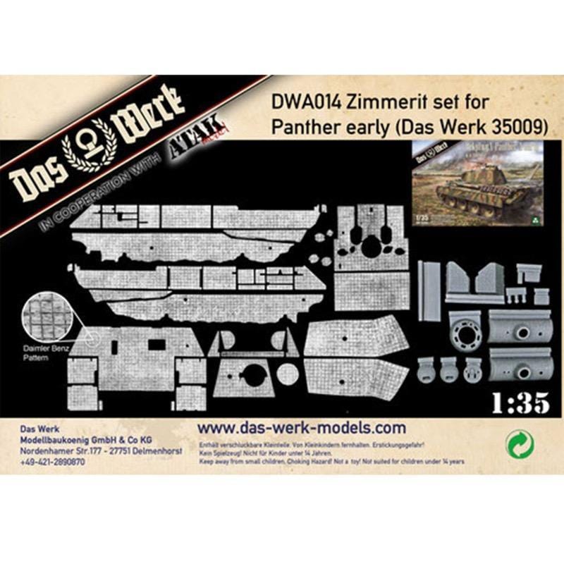 Daswerk A014 1/35 Zimmerit Set für Panther early (DB pattern) Plastic Model Kit Das Werk PLASTIC MODELS