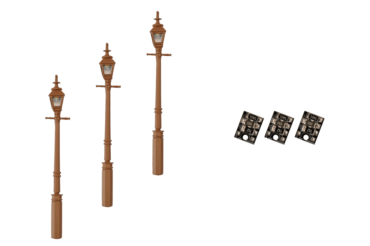 DCC Concepts 4mm Scale Gas Street/Platform Lamps - Brown (3 pack) - LML-GSBN - Hobbytech Toys