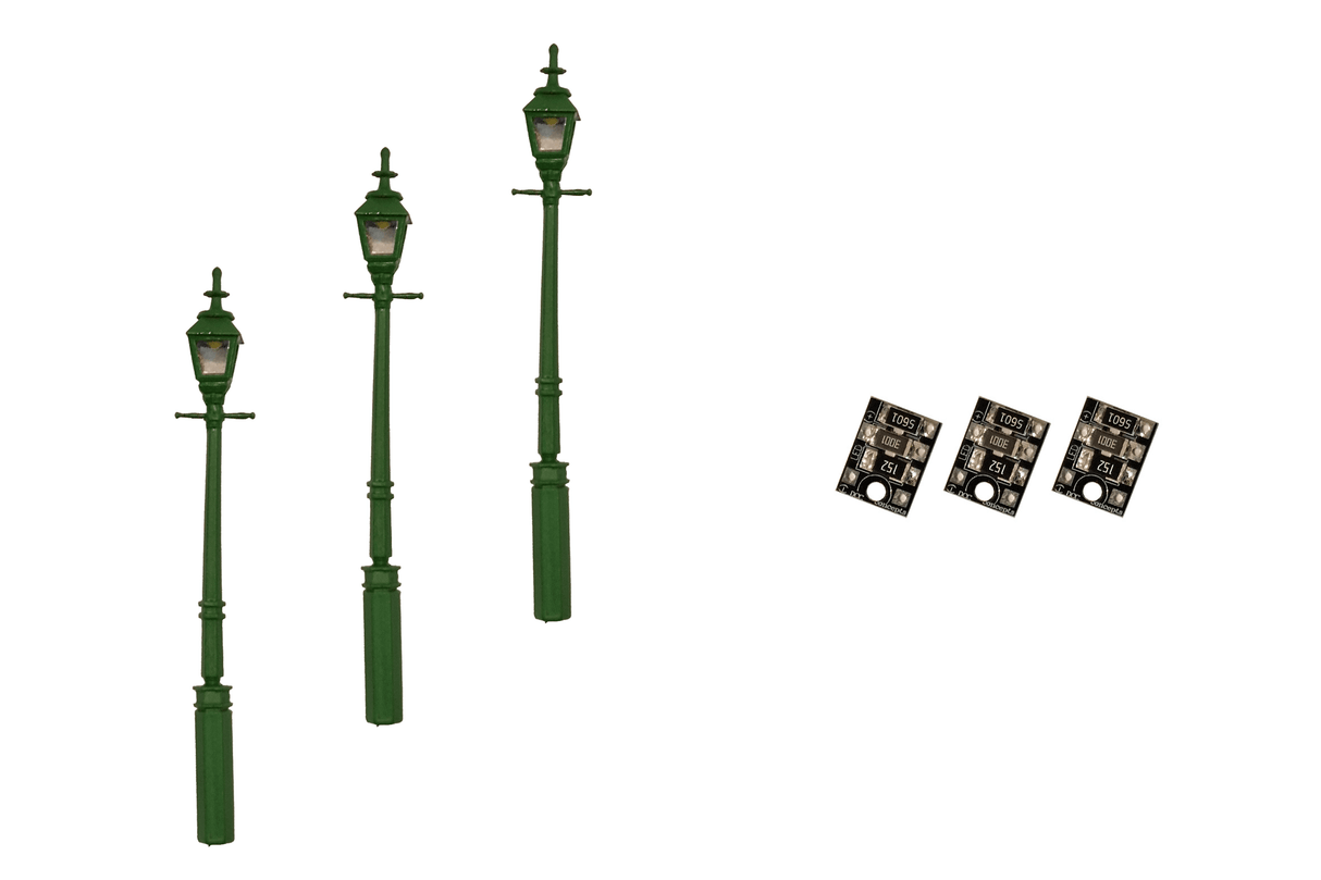 DCC Concepts 4mm Scale Gas Street/Platform Lamps - Green (3 pack) - LML-GSGR - Hobbytech Toys