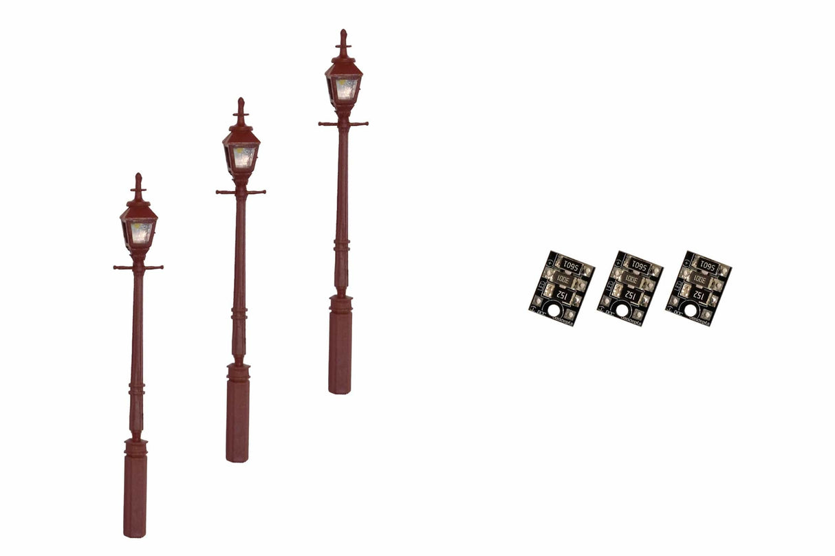 DCC Concepts 4mm Scale Gas Street/Platform Lamps - Maroon (3 pack) - LML-GSMR - Hobbytech Toys