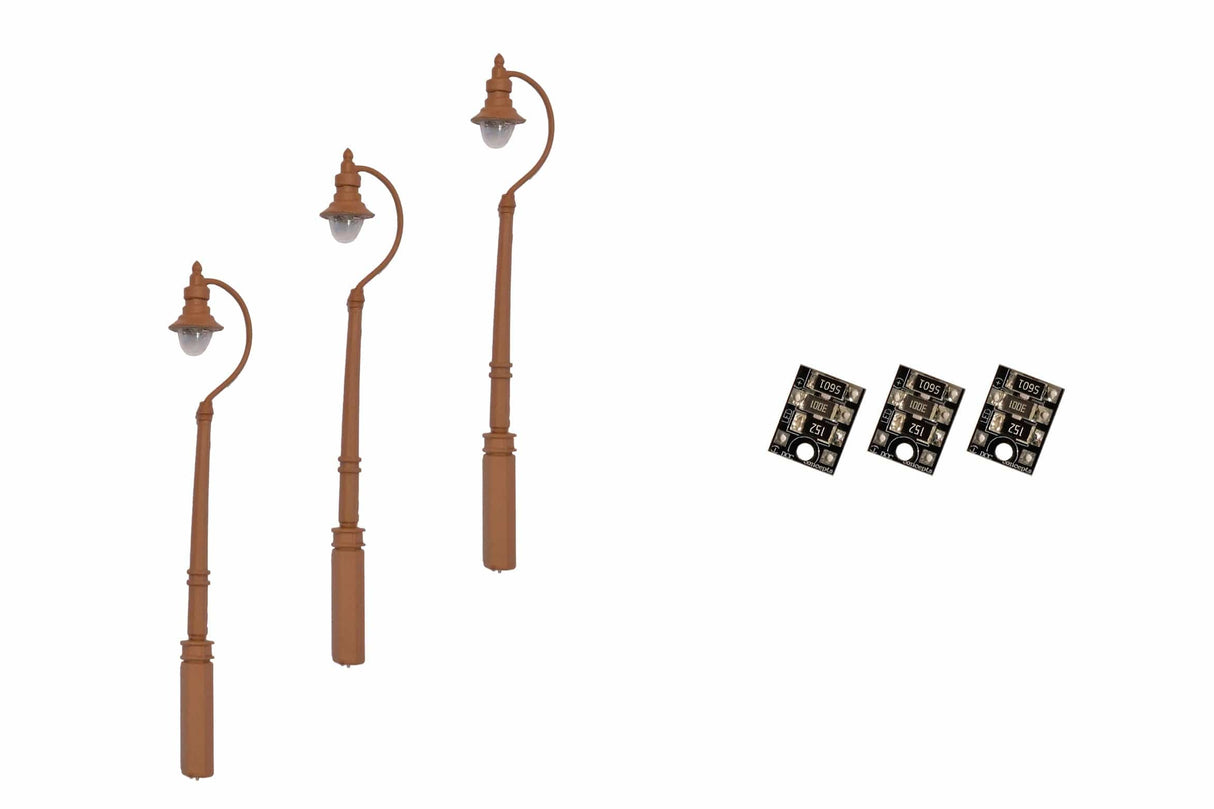 DCC Concepts 4mm Scale Swan-Neck Street/Platform Lamps - Brown (3 pack) - LML-SSBN - Hobbytech Toys