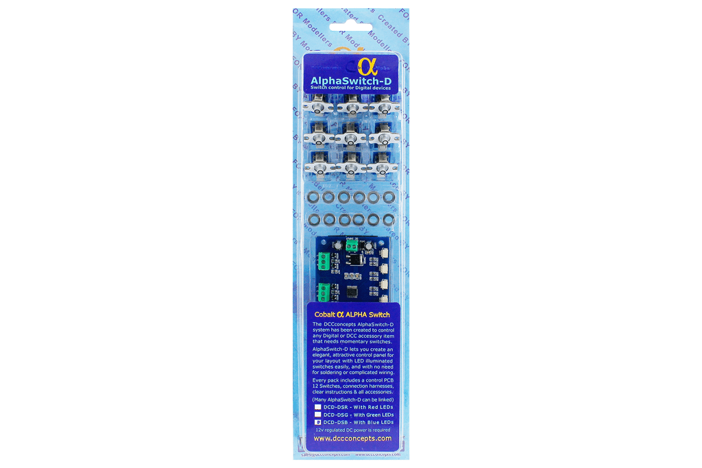 DCC Concepts DCD-DSB Cobalt AlphaSwitch-D (For Digital Devices) Blue 12 Pack - Hobbytech Toys