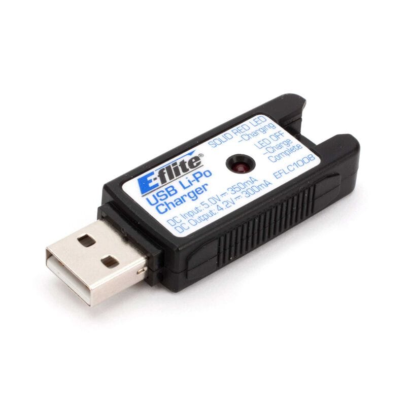 Compact USB Lipo Charger by E-Flite, 350mah capacity, suitable for charging various devices.