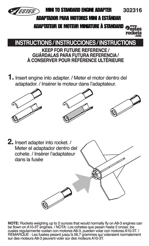 Estes Mini to Standard Engine Adapter (3 sets) Model Rocket Accessory - Hobbytech Toys
