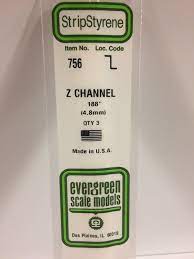 Evergreen 756 Styrene 14" Z Channel 4.8mm / .188" (3pcs) - Hobbytech Toys