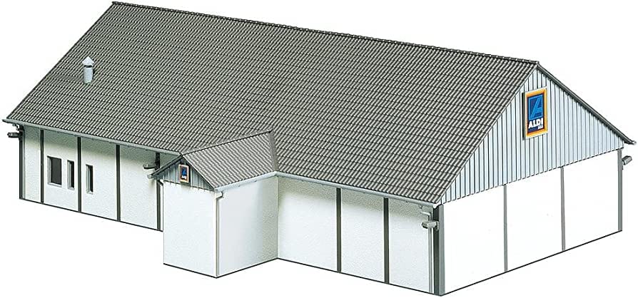 Faller HO Aldi Supermarket South/North - 10-1/2 x 7-3/16 x 3-3/8" 26.6 x 18.4 x 8.6cm - Hobbytech Toys