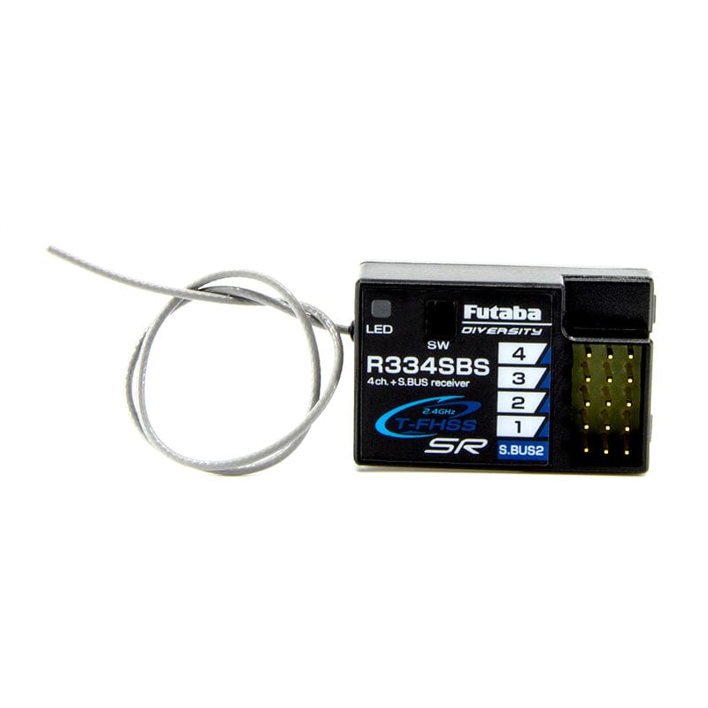 Futaba 4PM Plus 2.4GHz Transmitter with 2x R334SBS Receivers - Compact radio control gear for hobbyist and professional applications.