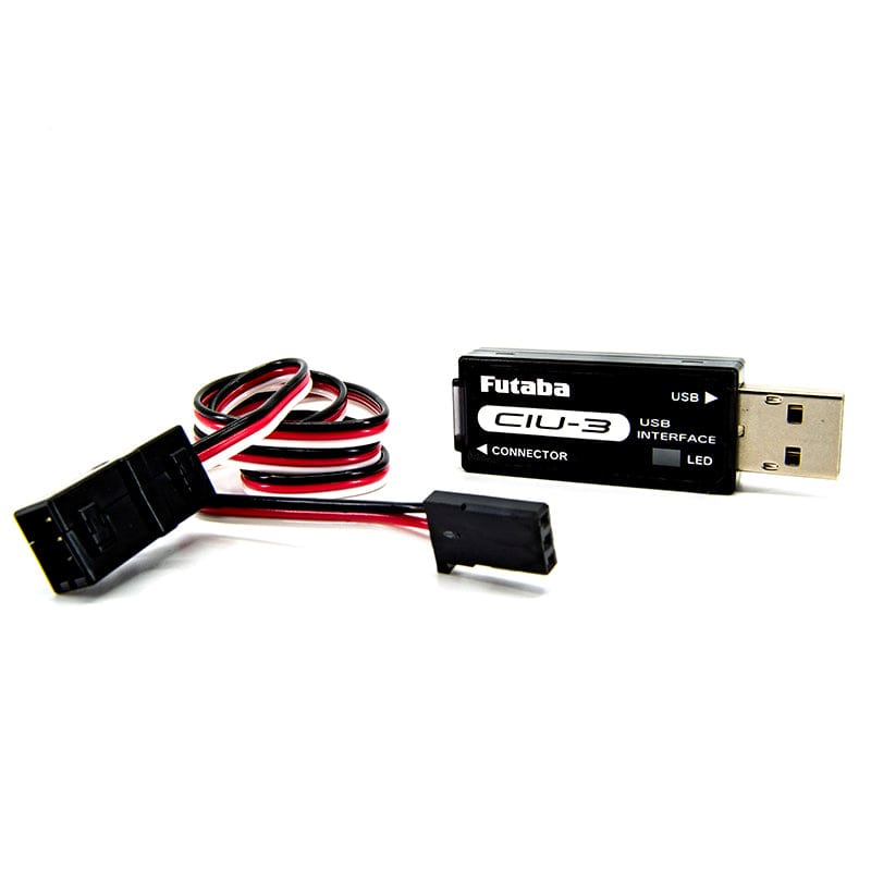 Futaba CIU-3 USB interface, a compact radio gear device with USB connector and LED indicator, displayed against a plain white background.