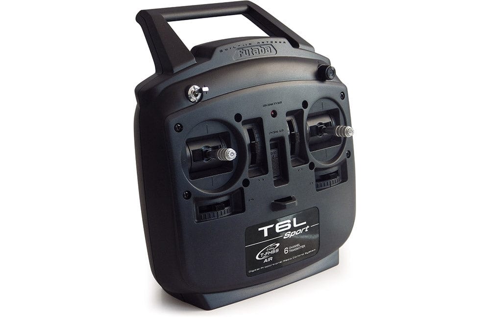 Sleek and compact Futaba T6L 6ch FHSS transmitter with R3106GF receiver, featuring intuitive controls for smooth radio gear operation.