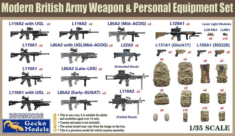 Gecko GM0026 1/35 British Army Weapon & Personal Equipment Set Plastic Model Kit Gecko Models PLASTIC MODELS