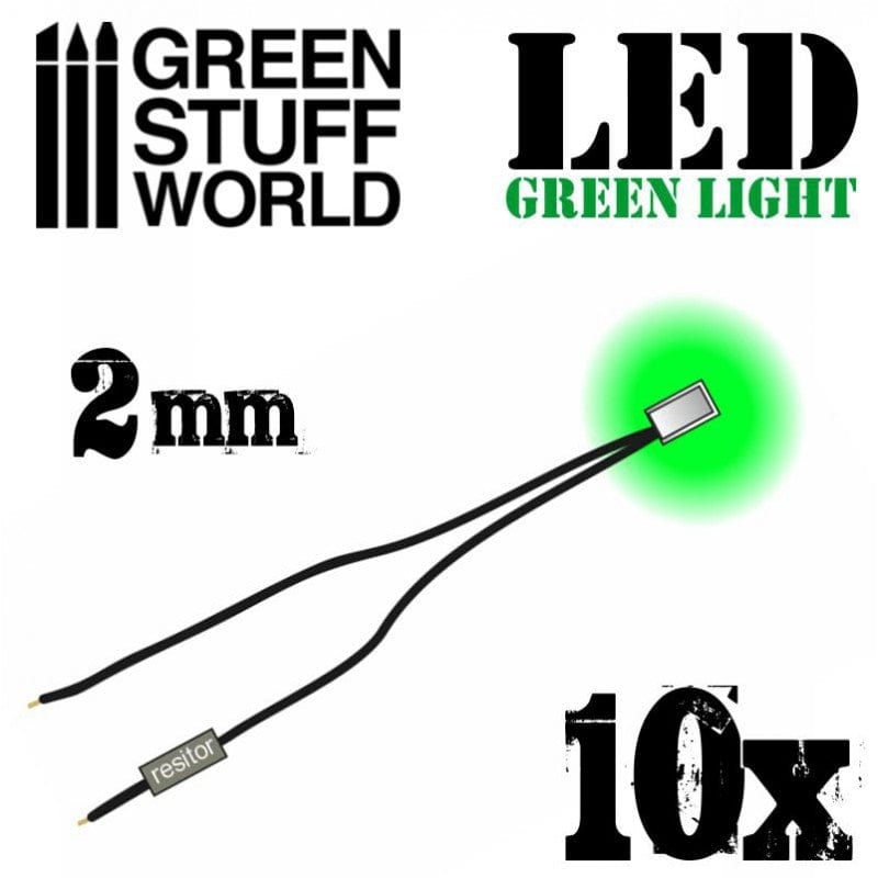 Green Stuff World Green Led Lights - 2mm (10pcs) Green Stuff World PAINT, BRUSHES & SUPPLIES