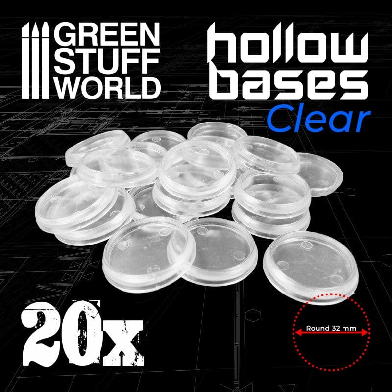 Green Stuff World Hollow Plastic Bases - Transparent 32mm (20pcs) Green Stuff World PLASTIC MODELS