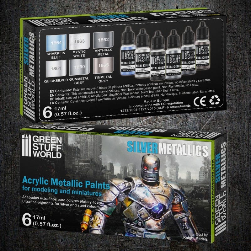 Green Stuff World Metallic Paint Set Silver (6) Green Stuff World PAINT, BRUSHES & SUPPLIES