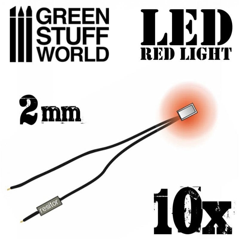 Green Stuff World Red Led Lights - 2mm (10pcs) Green Stuff World PAINT, BRUSHES & SUPPLIES