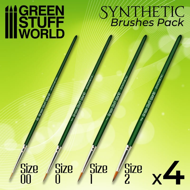 Green Stuff World Synthetic Brushes - Green Series 4 Pack - Hobbytech Toys