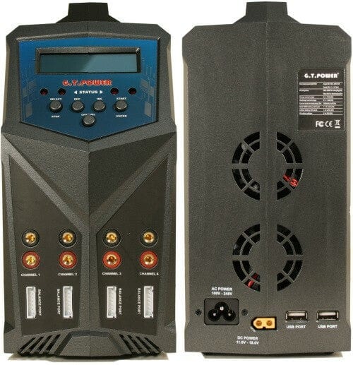 Compact multi-port charger with digital display and 4 charging channels, perfect for powering multiple devices simultaneously.