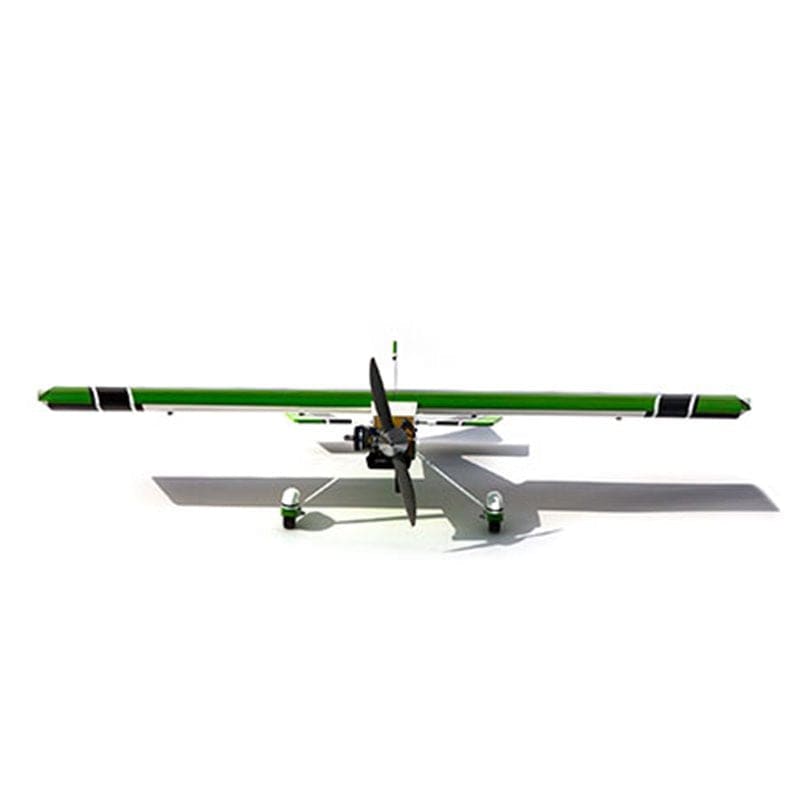 Green Hangar 9 Ultra Stick 30cc ARF radio-controlled model plane with multiple propellers displayed on a white background.