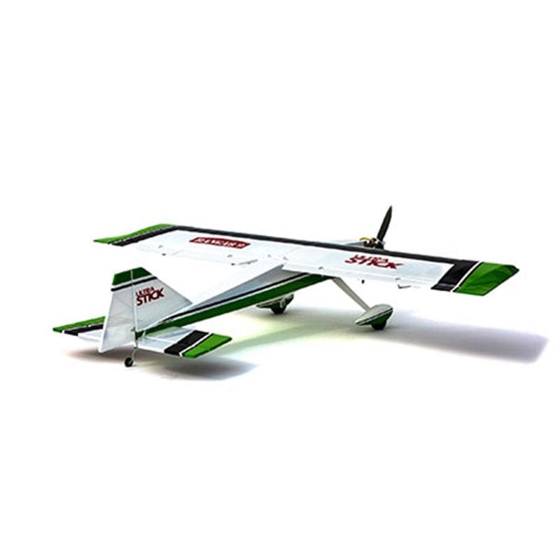 Sleek Hangar 9 Ultra Stick 30cc ARF RC plane with bold green and black design, ready for high-performance flight.