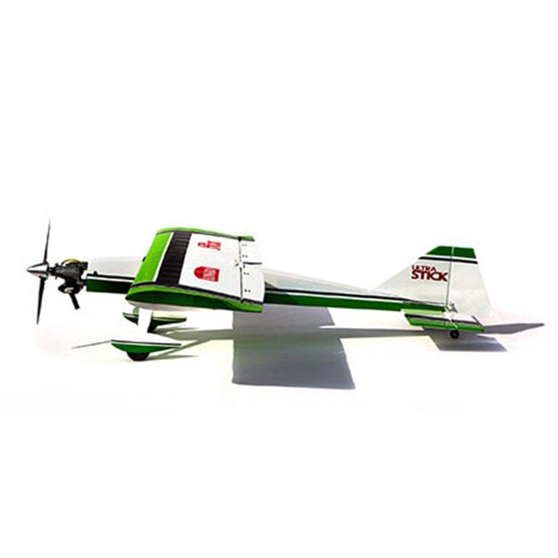 Hangar 9 Ultra Stick 30cc ARF - green and white RC plane model with detailed design and features.