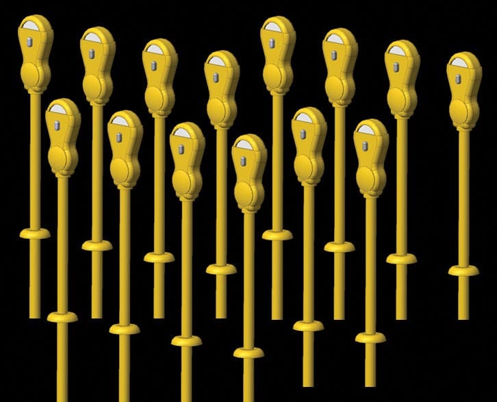 Hi-Tech Details N Parking Meters pkg(14) - Yellow Hi-Tech Details TRAINS - N SCALE