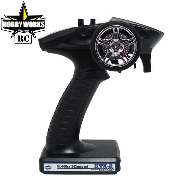 Hobby Works 2WD Menace V2 Buggy RTR Blue - Detailed remote control, high-performance RC car with sleek black body and chrome alloy wheels.