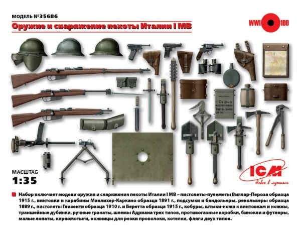 ICM 1/35 WWI Italian Infantry Weapon&Equip. ICM PLASTIC MODELS