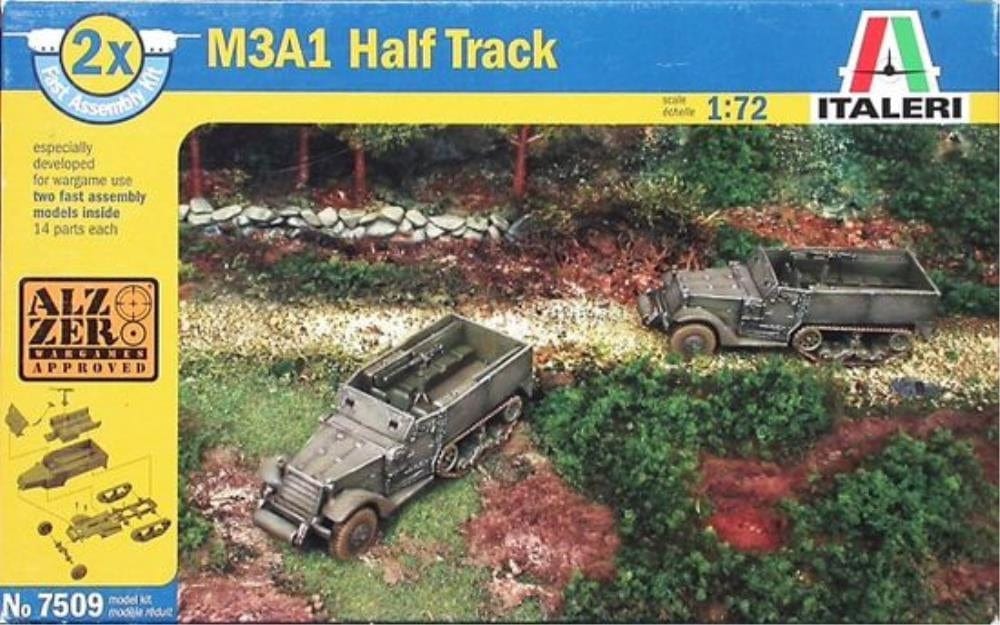 Italeri 1/72 M3 Half Track (2 Fast Assembly Plastic Models) Plastic Model Kit Italeri PLASTIC MODELS