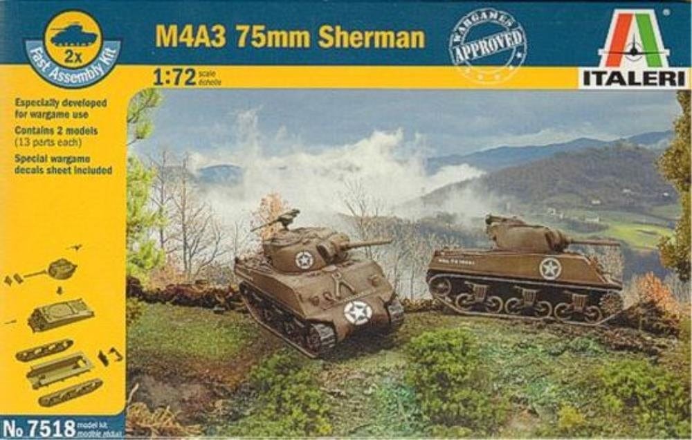 Italeri 1/72 M4A3 75 Mm Sherman (2 Fast Assembly Plastic Models) Plastic Model Kit Italeri PLASTIC MODELS