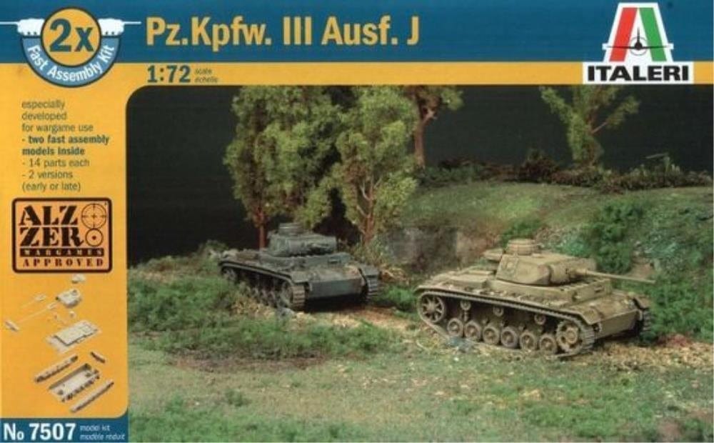 Italeri 1/72 Pz.Kpfw.Iii Ausf.J (2 Fast Assembly Plastic Models) Plastic Model Kit Italeri PLASTIC MODELS