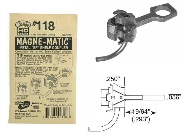 Kadee 118 HO Metal Shelf Coupler 19/64in Center (2pr) Kadee TRAINS